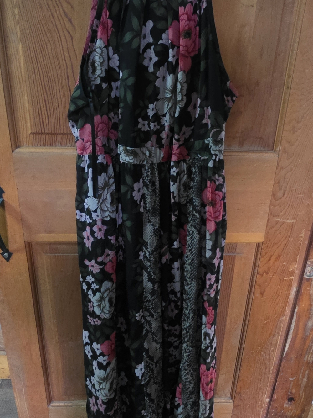 INC International Concepts Black Floral Halter Maxi Dress - Pink & Green Flowers